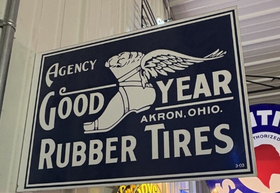 Good Year Agency Rubber Tires metal two-sided flange sign