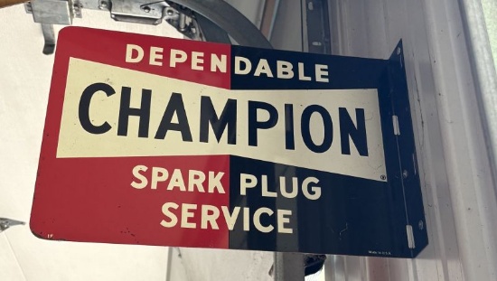 Champion Dependable Spark Plug Service two sided flange sign