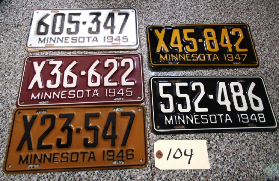 1945 1946 1947 1948 Minnesota License Plates
