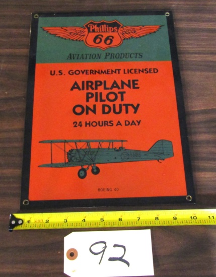 Phillips 66 Aviation Us Gov'T Airplane Pilot On Duty Porcelain Sign