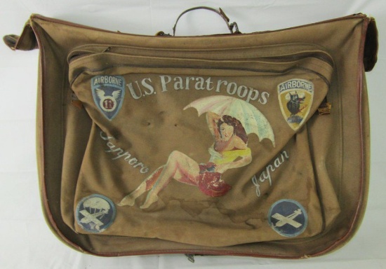 WW2 US Paratrooper B-4 Suitcase W/Occupation Artwork-11th AB/187th PGI-Named
