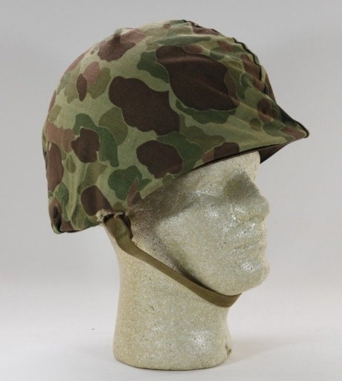 WWII USMC M1 Helmet with Camo Cover frogskin