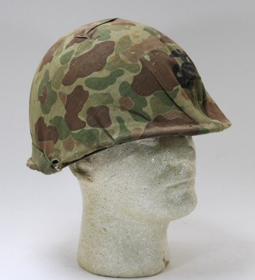 WWII M1 Helmet with USMC Camo Cover frogskin