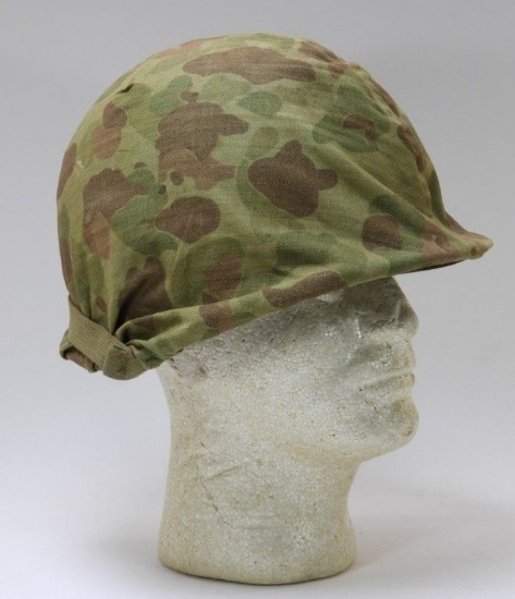 WWII M1 Helmet with USMC Camo Cover fixed bale frogskin "727"