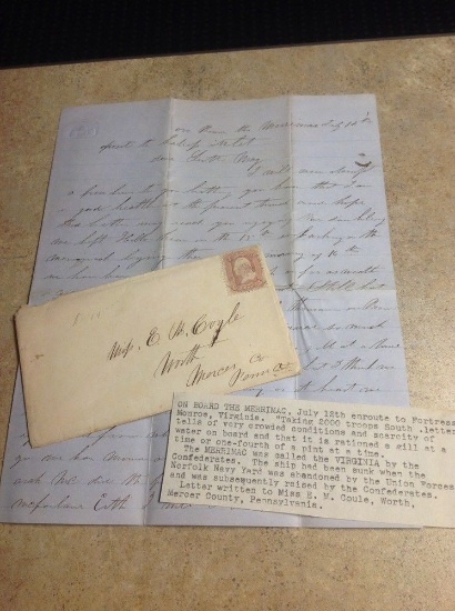 USS Merrimack Iornclad , On Board Battle Conditions Account Soldiers Letter