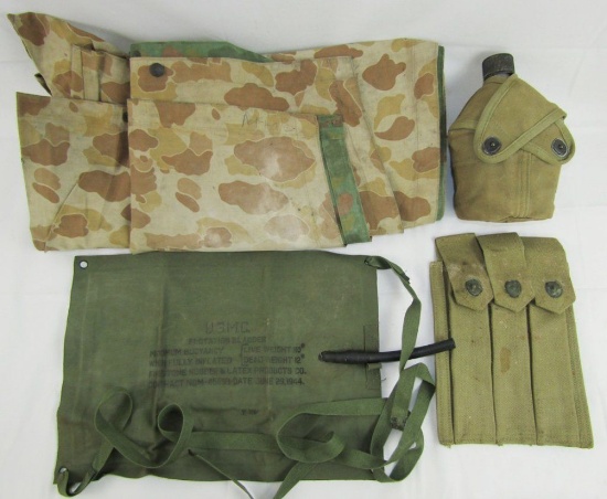4pcs-WWII USMC Poncho-Canteen-Invasion Flotation Bladder-Thompson Clip Pouch
