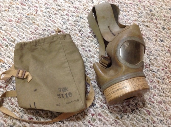 WW2 Imperial Japanese army gas mask and canvas carrier