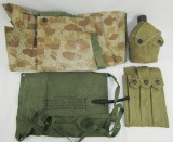 4pcs-WWII USMC Poncho-Canteen-Invasion Flotation Bladder-Thompson Clip Pouch
