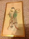 vintage japanese woman on silk artist signed