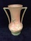Antique Weller Art Pottery Double Handle Pink Dogwood Flower Vase