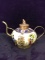 Vintage Porcelain Export Tea Pot w/ Tin Accents