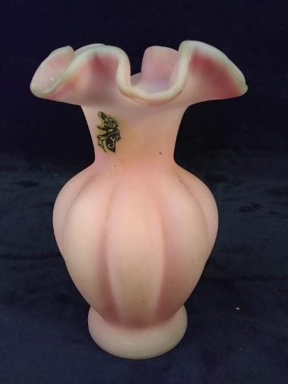 Pink Satin Fenton Ruffled Edge Vase