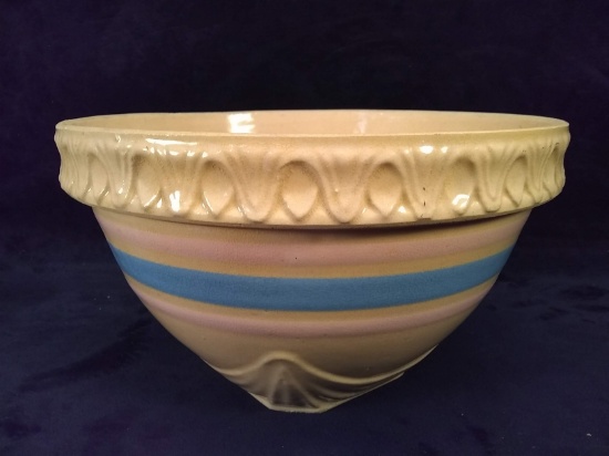 Antique Pottery Pink and Blue Rim Mixing Bowl