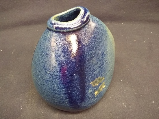 Contemporary Pottery Vase with Blue Grass Detail signed