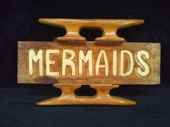 Contemporary Wooden Nautical Sign-Mermaids