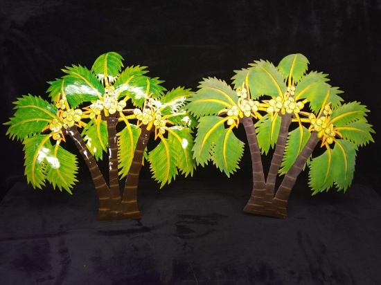 Pair Hand painted Metal Palm Tree Wall Decor