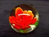 Art Glass Paperweight-Red Flower