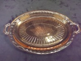 Pink Depression Double Handle Oval Serving Tray-Cabbage Rose