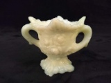 Imperial Milk Glass Double Handle Toothpick Holder with Rose Motif