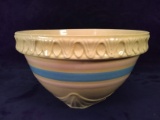 Antique Pottery Pink and Blue Rim Mixing Bowl
