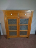 Antique Oak 6 Panel Tin Punch Pie Cabinet