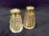 Pair Crystal Salt and Pepper Shakers with Sterling Silver Lids
