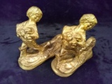 Pair Antique Brass Art Nouveau Bookends-Friend Don't Go