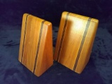 Pair Cherry and Mahogany Inlay Bookends