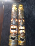 Pair Hand painted Carved Totem Pole Wall Plaques