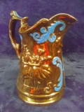 Antique Porcelain Copper Overlay Pitcher with Hand painted Details