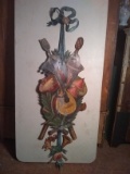 Antique Hand painted Metal Wall Sconce w/ Music Motif