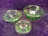 Collection 3 Green Depression Vaseline Graduated Mixing Bowls