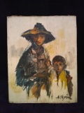 Vintage Oil on Canvas-Mother and Child-signed A.Esgiam