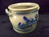 Antique Blue and White Decorated #5 Double Handle Crock