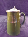 Antique Porcelain Green Pitcher with Pewter Lid