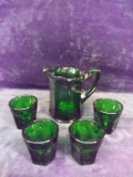 Fenton Forest Green Child's Pitcher and 4 Cups by Levay