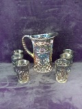 Imperial Carnival Glass Iridescent Pitcher and Glass Set