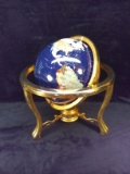 Brass Astrological World Globe w/ Inset Precious Stones