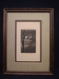 Framed Pen and Ink-Night Bird 52/60 signed M. Woodie 1980