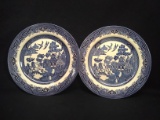 Pair Churchill Blue Willow Dinner Plates