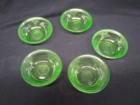 Collection 5 Green Depression Vaseline Princess Berry Bowls