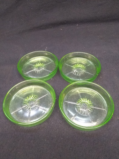 Collection 4 Federal Green Depression Vaseline Coasters