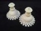 Pair Milk Glass Candlesticks w Reticulated Fringe Base