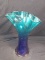 Artisan Hand Blown Ruffled Edge Blue Vase