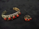 Tibetan Silver and Red Beaded Bracelet and Ring