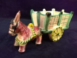 Vintage Ceramic Donkey and Carriage Planter
