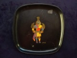 Brass Inlaid Lacquered Tray Native American Chief