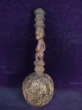 Native American Shaman Tribal Gourd Rattle with Carved Handle