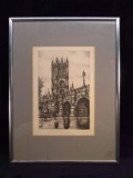 Framed Pen and Ink-Magdalen College and Bridge Oxford signed Kent 1950