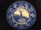 English Staffordshire Hail to the Sunrise Blue Decorator Plate